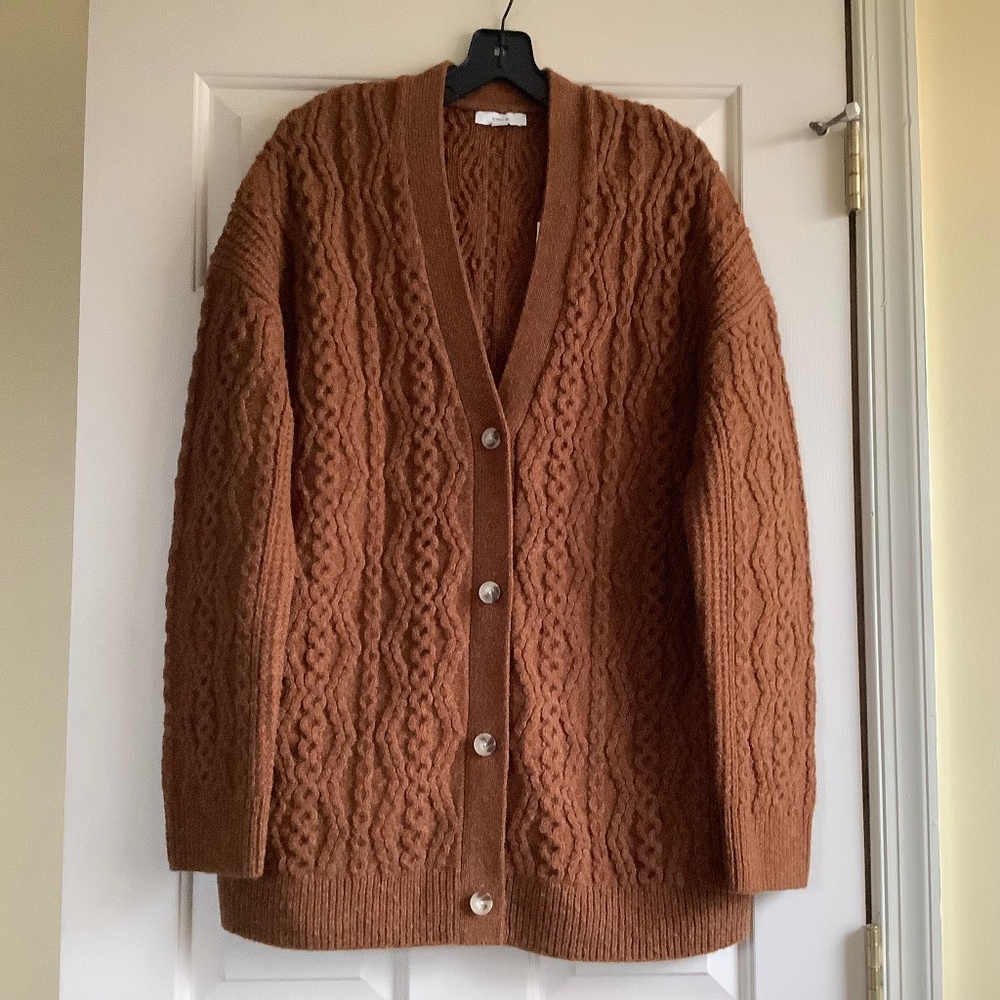 Vince Mixed Stitch Wool & Cashmere Blend Knit Cardigan Sierra Oak SZ L